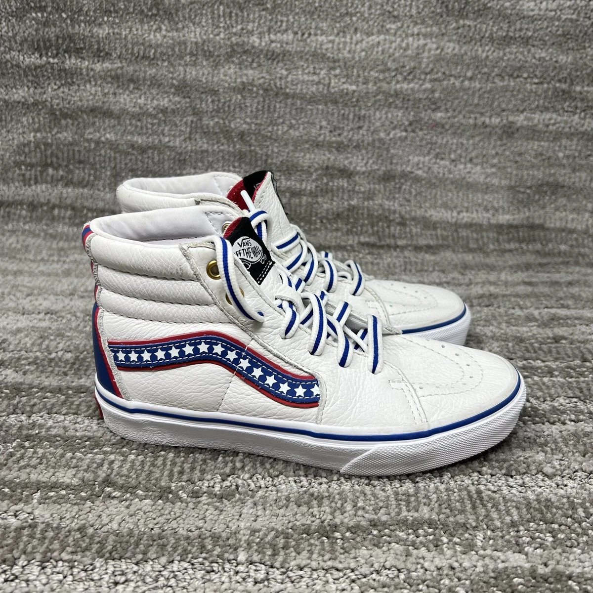 Red blue deals and white vans
