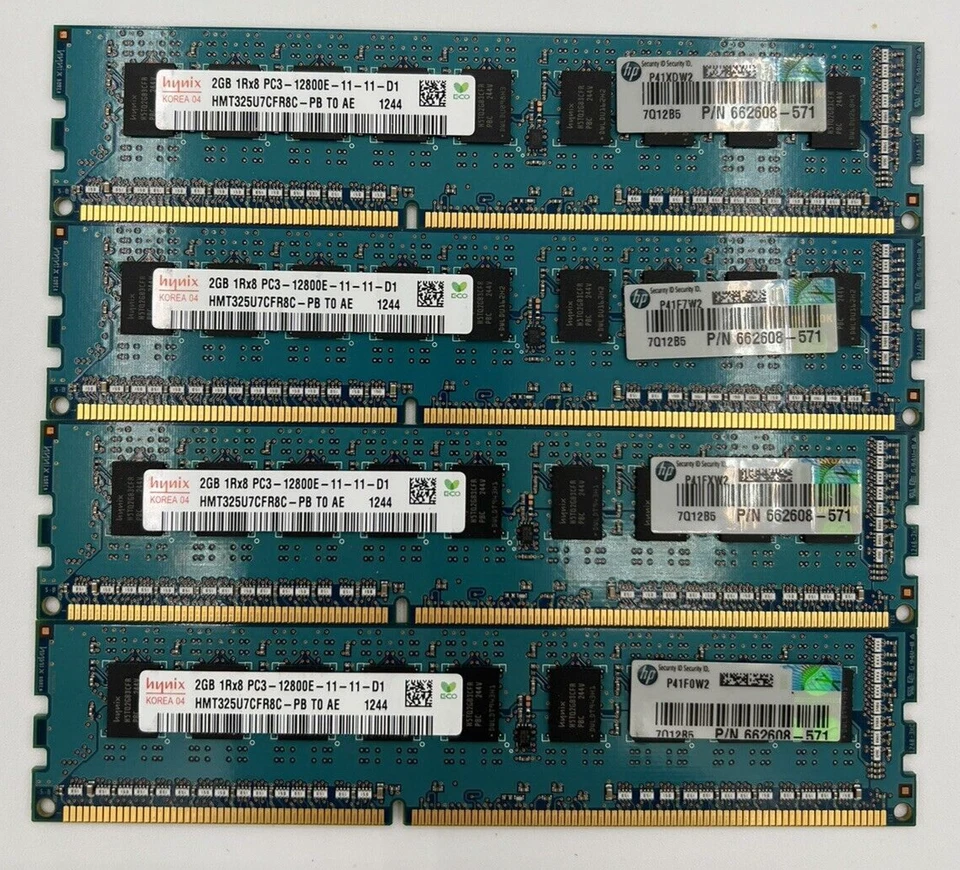 hynix HP 662608-571 2GB PC3-12800 DDR3-1600MHz ECC Unbuffered 240-Pin DIMM x 4 - Image 2 of 2