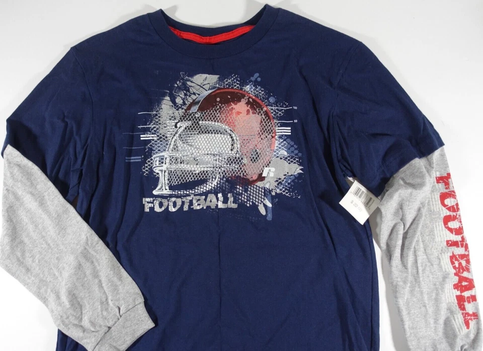 Russell Athletic Boys Shirt XL 18/20 Football Theme Layered Look NWT - Image 2 of 4