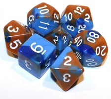 New 7 Piece Tricolor Polyhedral Dice Set w/ Bag – Blue Brown Lt Blue