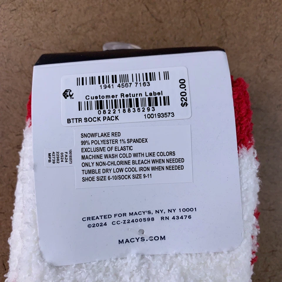 Zapatos Charter Club para mujer talla 6-10 copo de nieve rojo acogedores calcetines 2 pares nuevos con etiquetas Foto 4 de 4