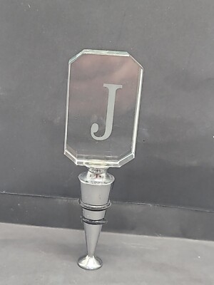 Cosmopolitan Bottle Stopper  Monogrammed Letter J MudPie 2009 Clear Glass
