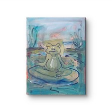 Original acrylic painting 12 x 16 inch canvas, Frog On Lily Pad 3