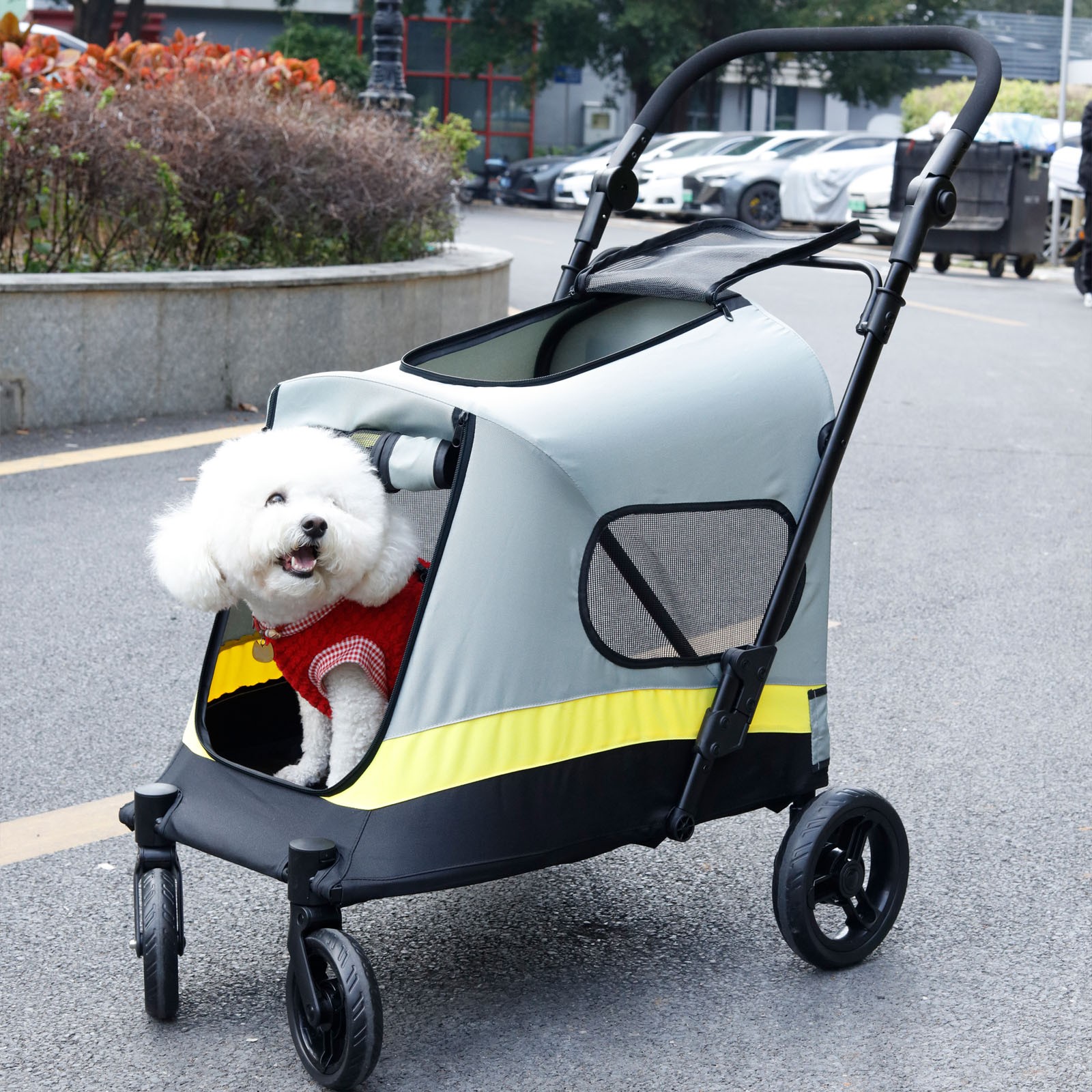 BingoPaw Dog Stroller Easy Fold Dual Entry Pet Stroller with One-Foot Brake Cart