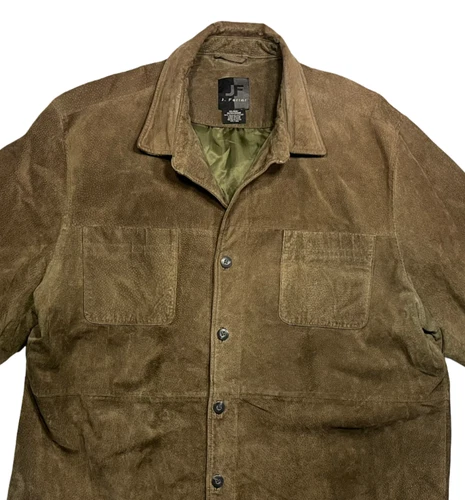 Vtg y2k J. FERRAR Brown Warm SUEDE-LEATHER JACKET Button-Front Coat Men's XXL image 2
