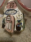 Ceramic Cottage Village House Figurine "WELCOME" Sign 3D Glossy Floral 6in — photo 10