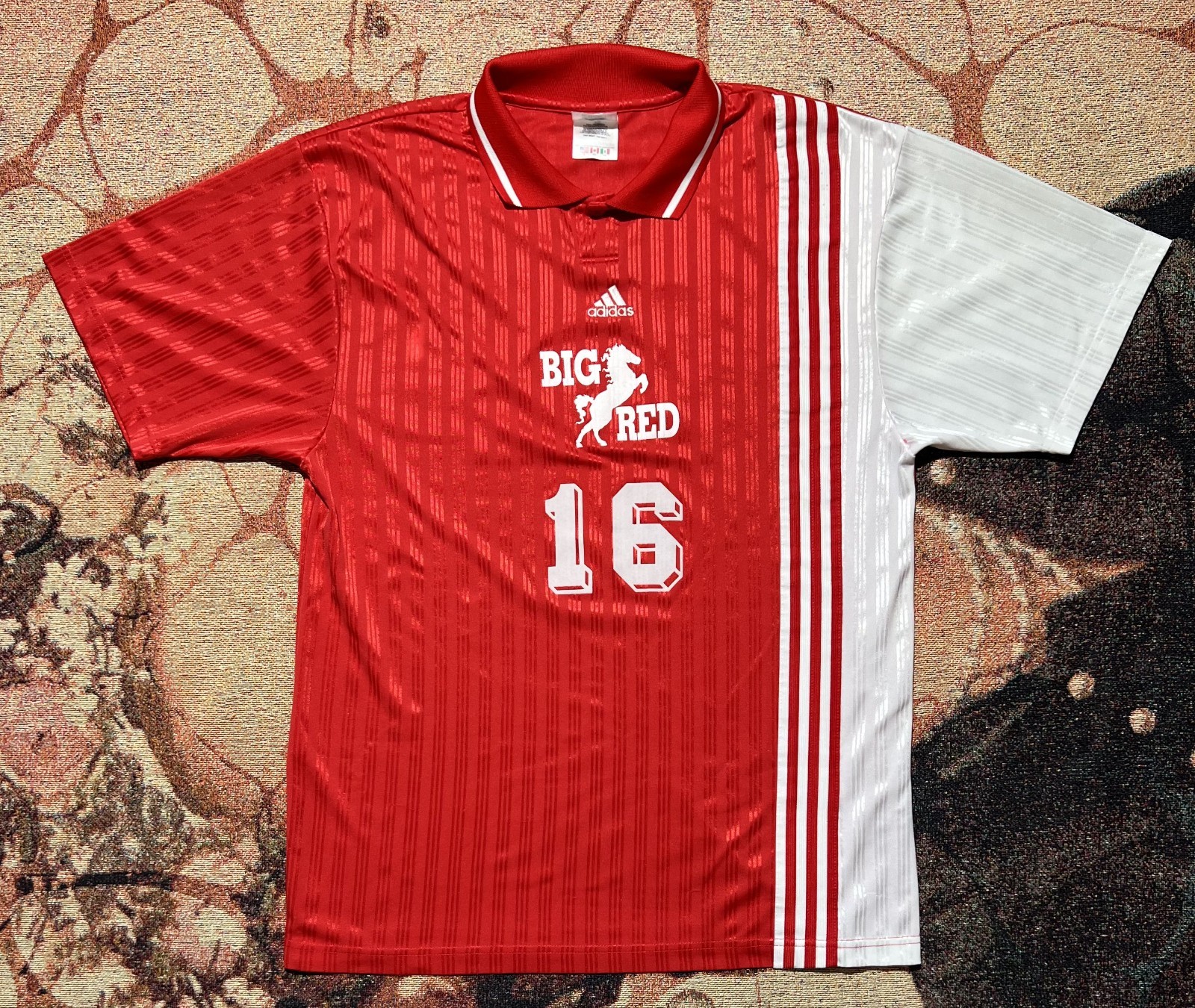 VINTAGE Adidas Big Red Soccer Jersey Red White XL Collar