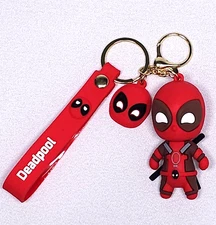 Deadpool 3D Keychain Action Figure Charm Strap Key Ring Chain Silicone Marvel