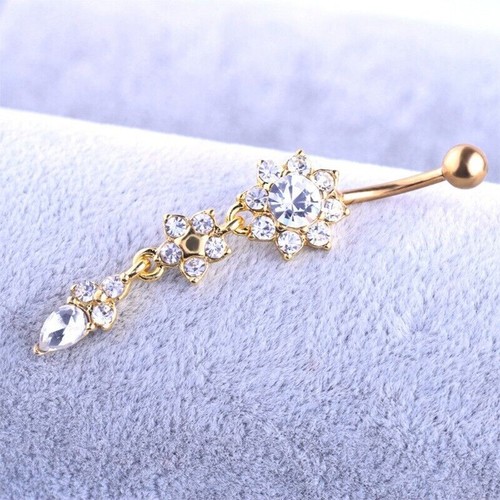 Flower Crystal Surgical Steel Dangle BELLY Button Navel bars Ring Body Piercing - Picture 6 of 20