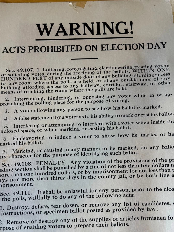 ¡Advertencia! Póster de reglas de votación del día de las elecciones de colección 11" x 14" Foto 2 de 3