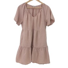 Madewell Linen-Blend Lorelei Mini Dress Sz M  Dusty Pink Tiered Preppy Boho