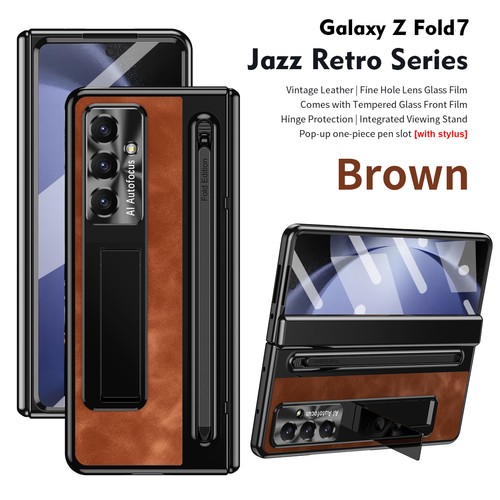Für Galaxy Z Fold 4/5/6/7 Leder + Hart PC Ständer Hülle mit Stylus Displayschutz - Bild 11 von 19