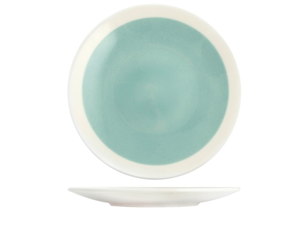 Soleil Flat Plate In Earthenware, Ø 28 Cm, White And Blue