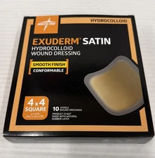 Medline Exuderm Satin Hydrocolloid Wound Dressings, 4”x 4” Square Box Of 10