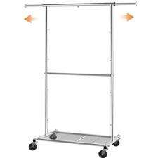 Chrome Extendable Standard Rolling Clothing Garment Rack Wheels Bottom Shelf