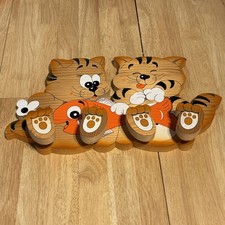 Wooden Bartolucci Of Italy Duo Coat Hanger - Two Cats With A Goldfish