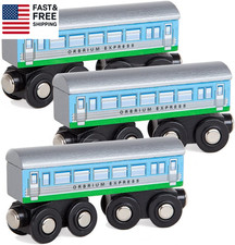 3 Pcs Large Wooden Railway Express Coach Cars, Compatible with Thomas  Friend