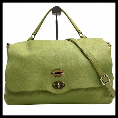 Zanellato Postina Leather 2way Handbag Shoulder Bag Silver Hardware Green Auth