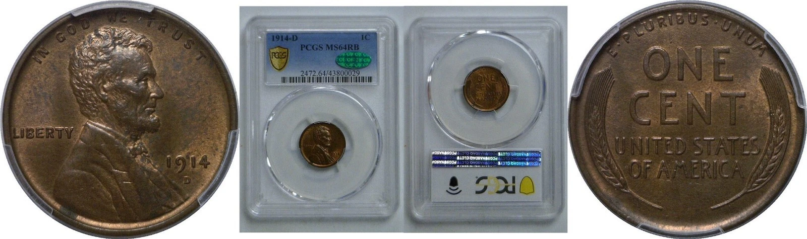 1914-D Lincoln Cent PCGS MS-64 RB CAC