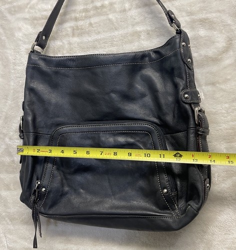 Vintage Tignanello schwarz Echtleder große Schultertasche Handtasche Geldbeutel Reißverschluss - Bild 10 von 19