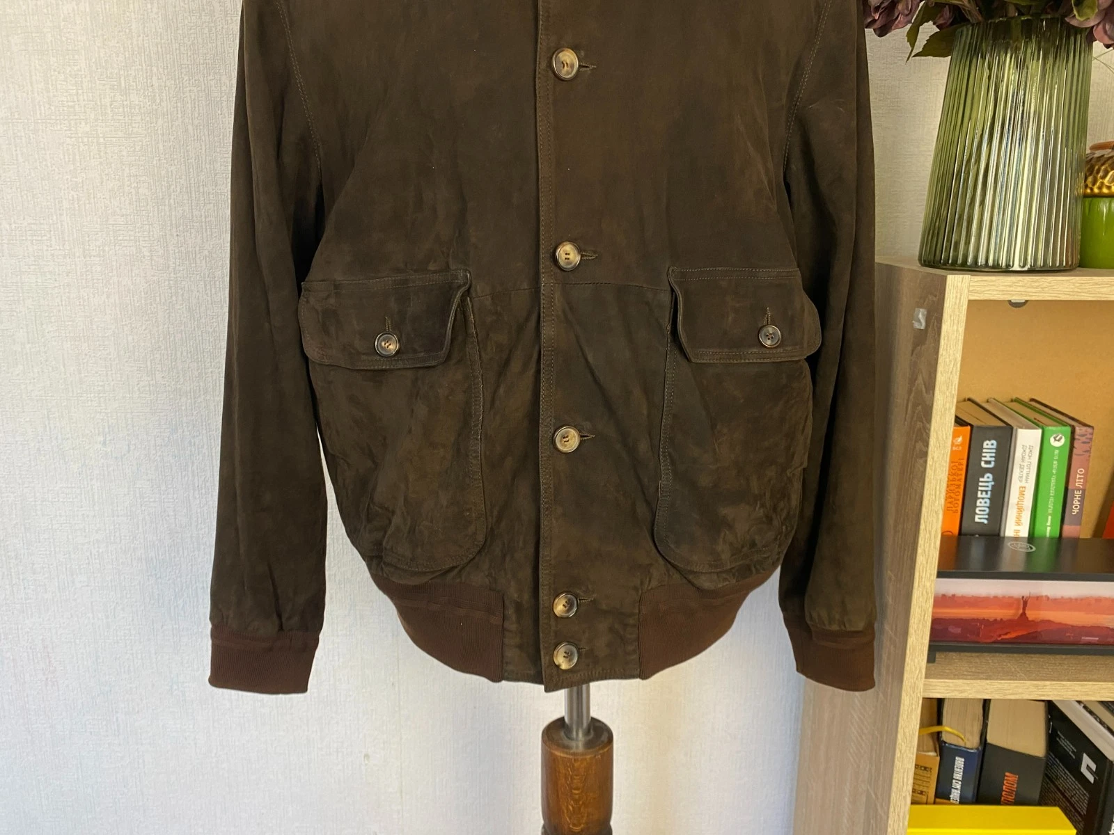 Enrico Mandelli Milano Brown Suede Italian Tailored Bomber Jacket 44, EU 54 - product detail image 3