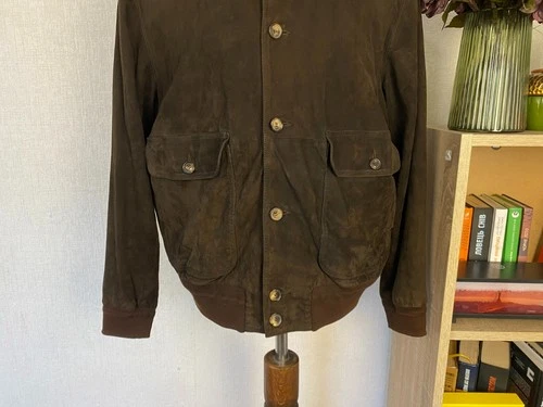 Enrico Mandelli Milano Brown Suede Italian Tailored Bomber Jacket 44, EU 54 image 3