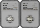1946 S + 1947 D 10C Silver Roosevelt Dime NGC Graded MS 65 FT Two Coin Lot