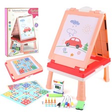 Kids 4 in 1 Foldable Art Easel Set Double Sided Whiteboard Chalkboard Boad Game