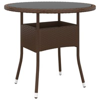 Gartentisch Ø80X75 Cm Hartglas Und Poly Rattan Braun
