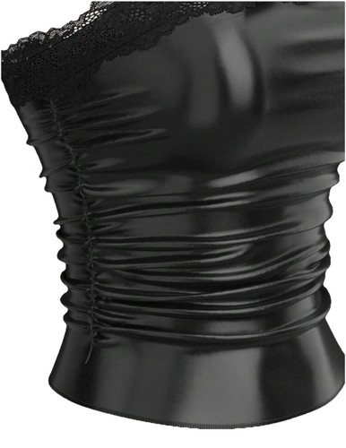 Sexy Whimsigoth nero PVC increspato pizzo bordo crop tube top S aderente rave mallgoth - Foto 4 di 5