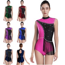 Womens Leotard Color-blocked Jumpsuit Fitness Bodysuit Hollow Out Back Dance