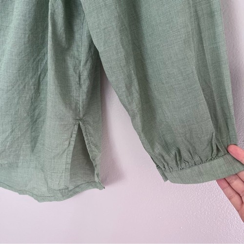 Trovata Birds of Paradis Quincy Cotton V-Neck Button Blouse Green Houndstooth S - Picture 3 of 8