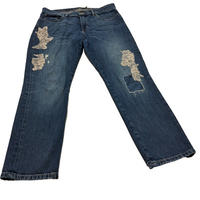 Lauren Ralph Lauren Lace Patchwork Relaxed Tapered Jeans Women SIZE 10