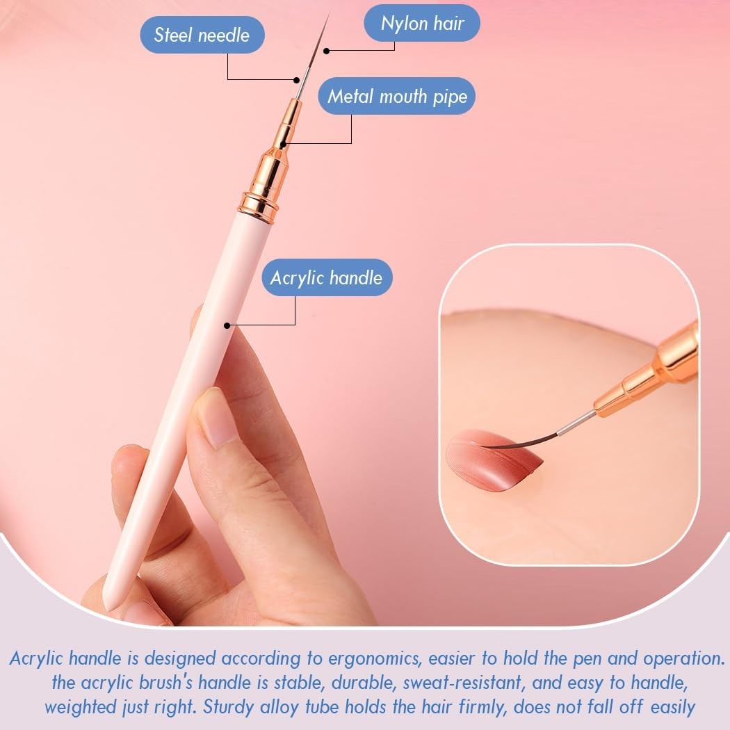 Nail Art Liner Brushes, 5Pcs Gel Polish Painting Art Design Pen Set Striping Bru