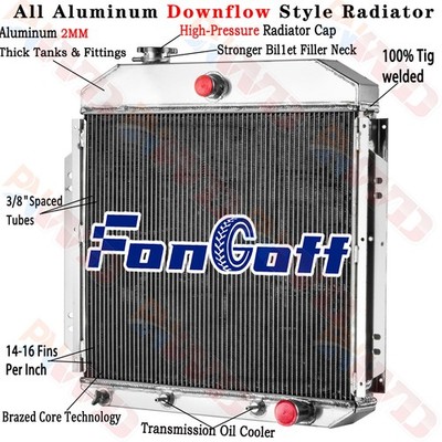 3 Row Core Aluminum Radiator For 1957-1960 Ford F-100 Chevy Configuration