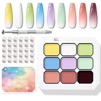 Ombre Gel Nail Polish Kit with Tools for DIY Nail Art - 9 Colors