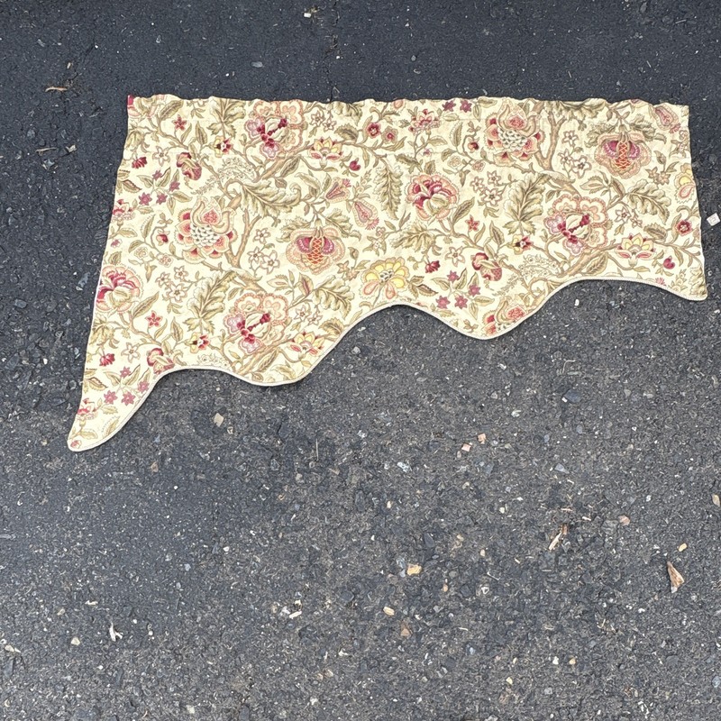 Floral Scalloped Valance Rod Pocket Fabric Beige Pink Green Yellow 43x15"