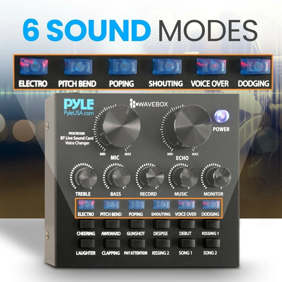 Pyle Bluetooth Voice Changer Live Sound Mixer Card with Multiple Sound Effects - Image 3 of 4