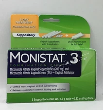Monistat 3 Yeast Infection Cream 3-Day Suppository Treatment Exp 2/27 IMPERFECT