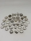 Scrap Or Wear Lot Of 34 Vintage Sterling Silver Rings 135 Grams
