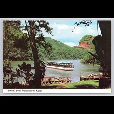 Vintage Postcard Wailua River Hawaii Unposted Boat Scenic View Collectible