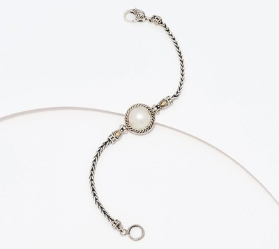 Handgefertigtes Sterlingsilber & 18K weiße Mabe-Zuchtperlenarmband, 7-1/4 Zoll