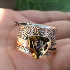 Hammered Spinner Ring, Mixed Metal Spinner ring, 2 tone sterling silver spinn