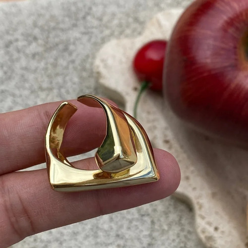 Sterling Silver Open Ring Gold Tone Geometric Asymmetric Lines Women Jewelry - Picture 5 of 87