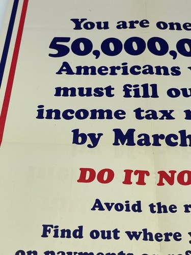 VTG Original WW2 Do It Now Tax Return 1944 Propaganda Poster Rare - Picture 7 of 14