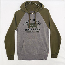Levis Women's Sweater Small Green Gray Spell Out Pullover Hoodie Sweatshirt