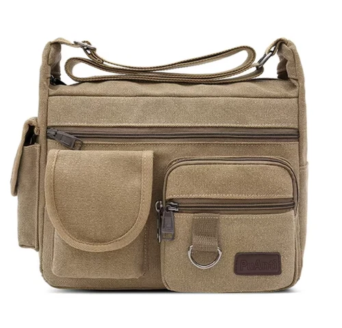 Vintage Canvas 21x14x31cm Khaki Beige Reporter Shoulder Bag Tote Bag