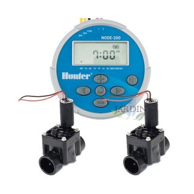 NODE200 Hunter Akku-Bewässerungsprogrammierset + 2 Magnetventile PGV100 9V 1''