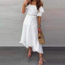 Summer Pure White Fashionable Temperament Lace Irregular Skirt Casual Dress S-XL
