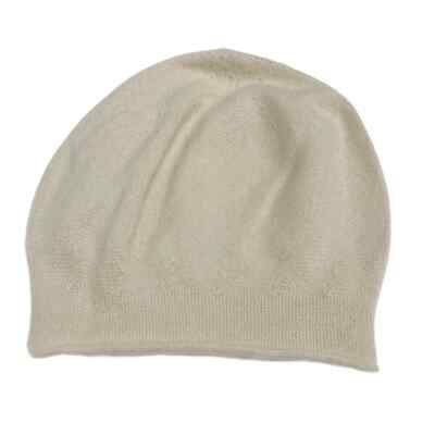 100% Cashmere Hat Cream Knit Beanie Women’s Slouchy Fine Knit - Main Image